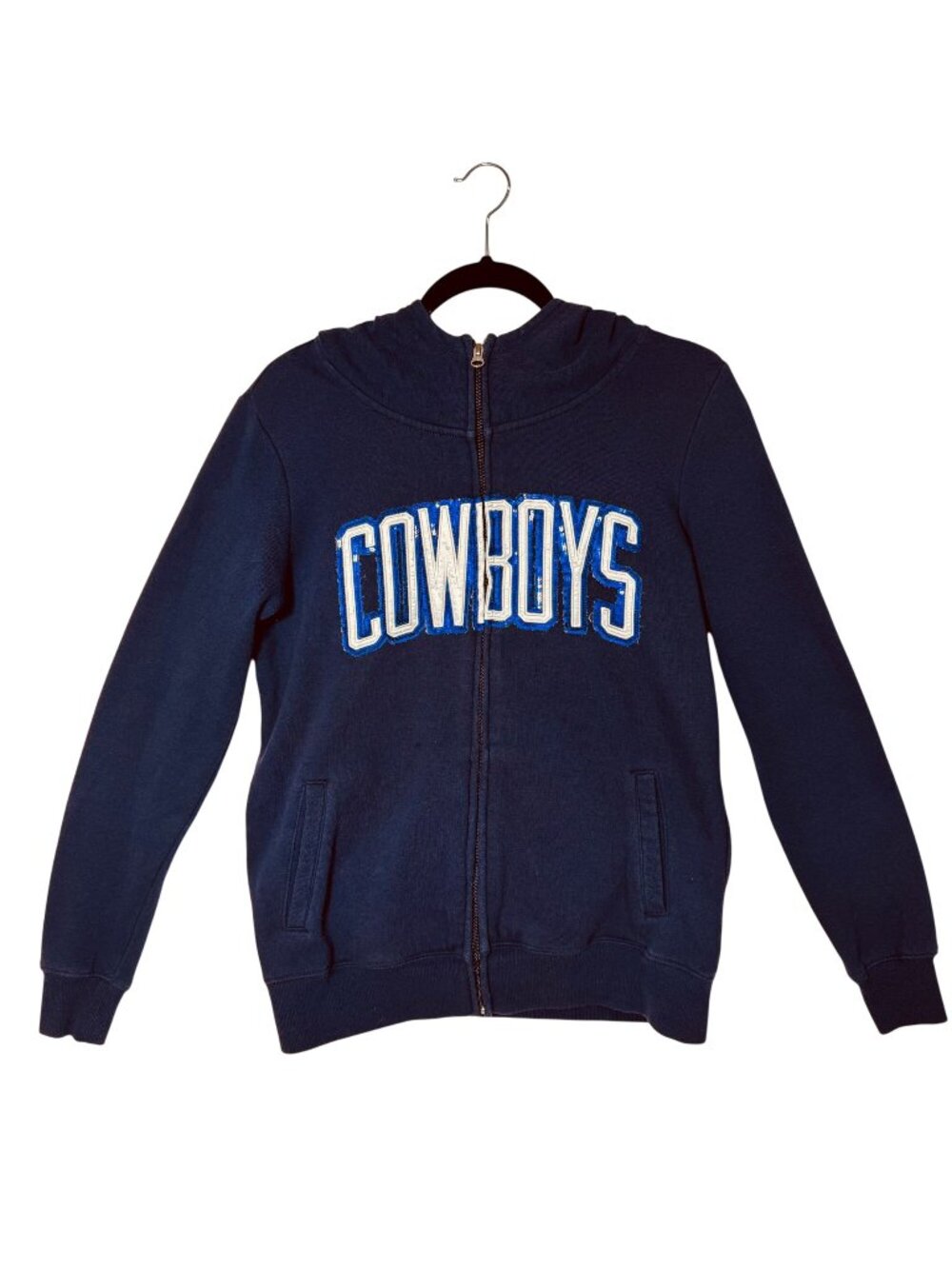 Cowboys Her Style Womens Full-Zip Hoodie Navy With Sequined Logo & Lined Hood Me